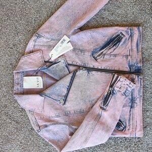 Rebecca Taylor La Vie Denim Moto Jacket - Pink Overdye S